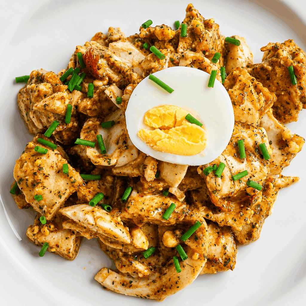Fleischsalat mit Mandelmus-Marinade – weißer Tag